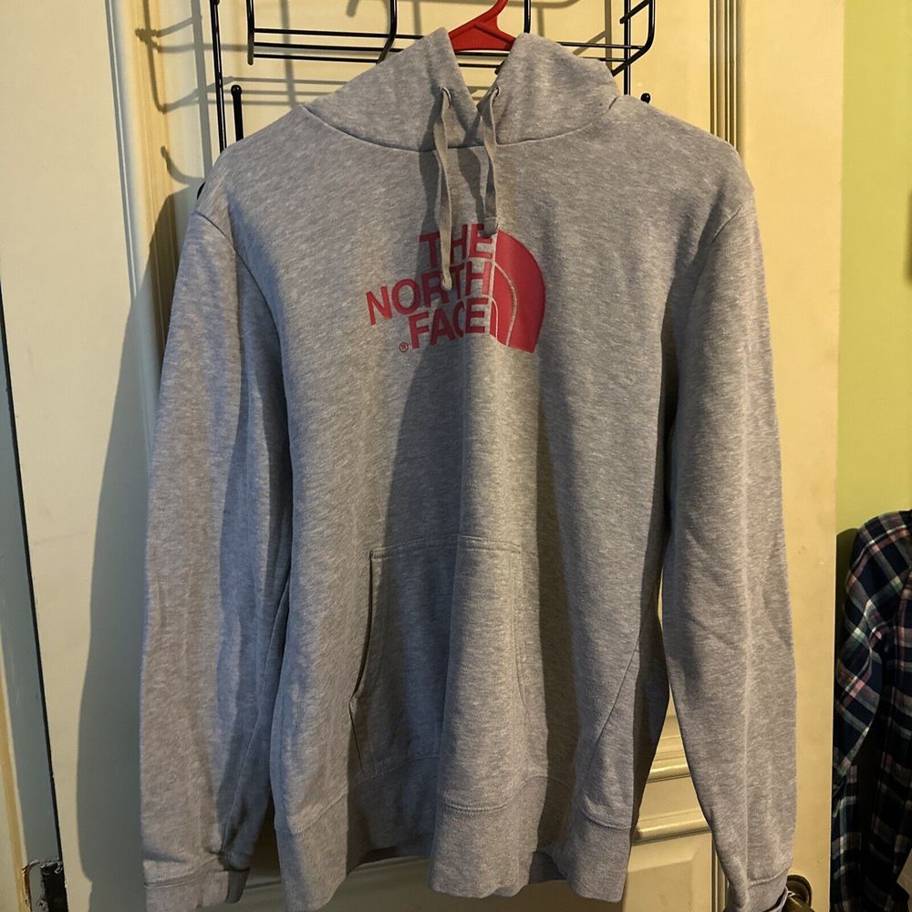 The North Face Women's Logo Hoodie Size L Cotton Poly Pullover Gray Sweatshirt
